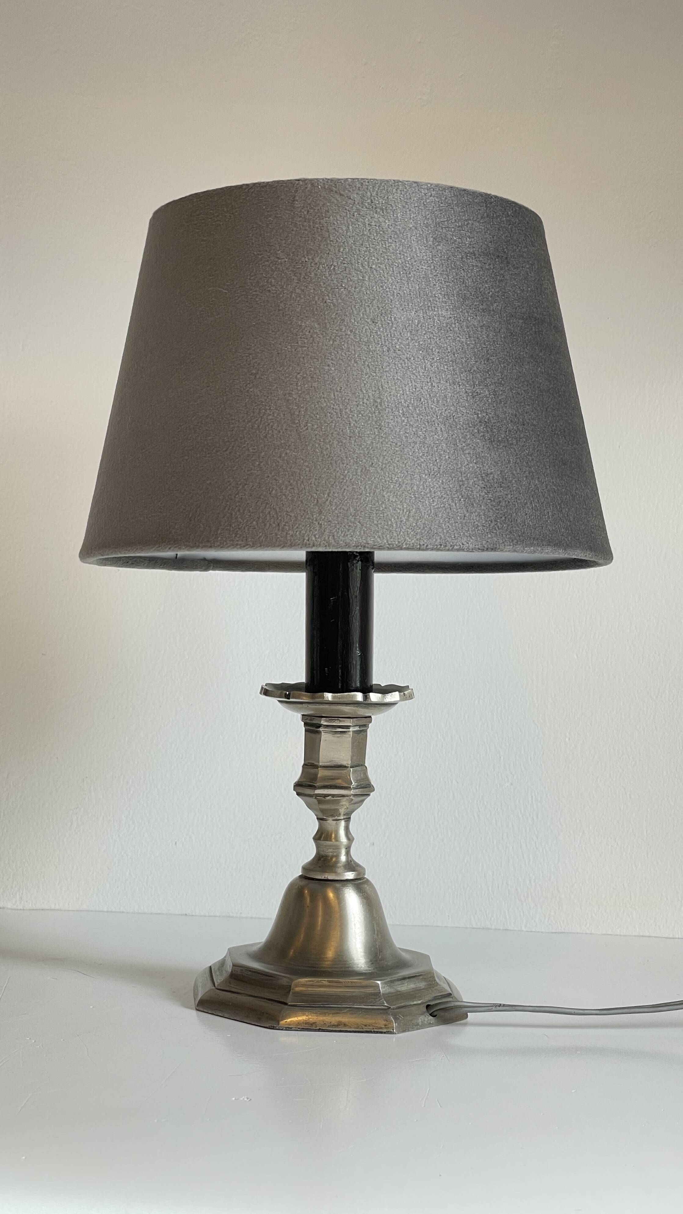 Lamp vintage steel and velvet candle holder