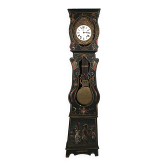 Parquet clock in dark green lacquered wood with painted decorations of hussars 1st empire. XIX