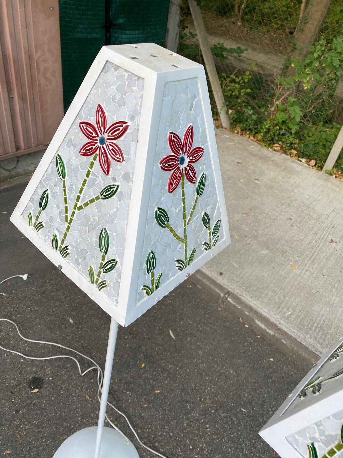 Pair of vintage mosaic glass lamps — Floral patterns