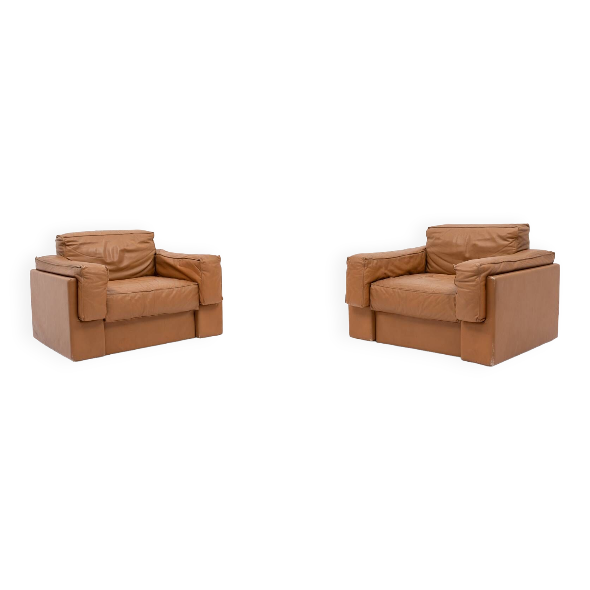 Fauteuils club italiens modernes en cuir cognac