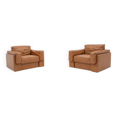 Fauteuils club italiens modernes en cuir cognac