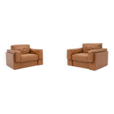 Fauteuils club italiens modernes en cuir cognac