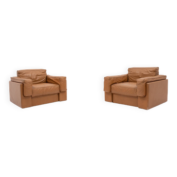 Fauteuils club italiens modernes en cuir cognac