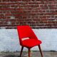 Vintage red shaggy chair / armchair with compass legs