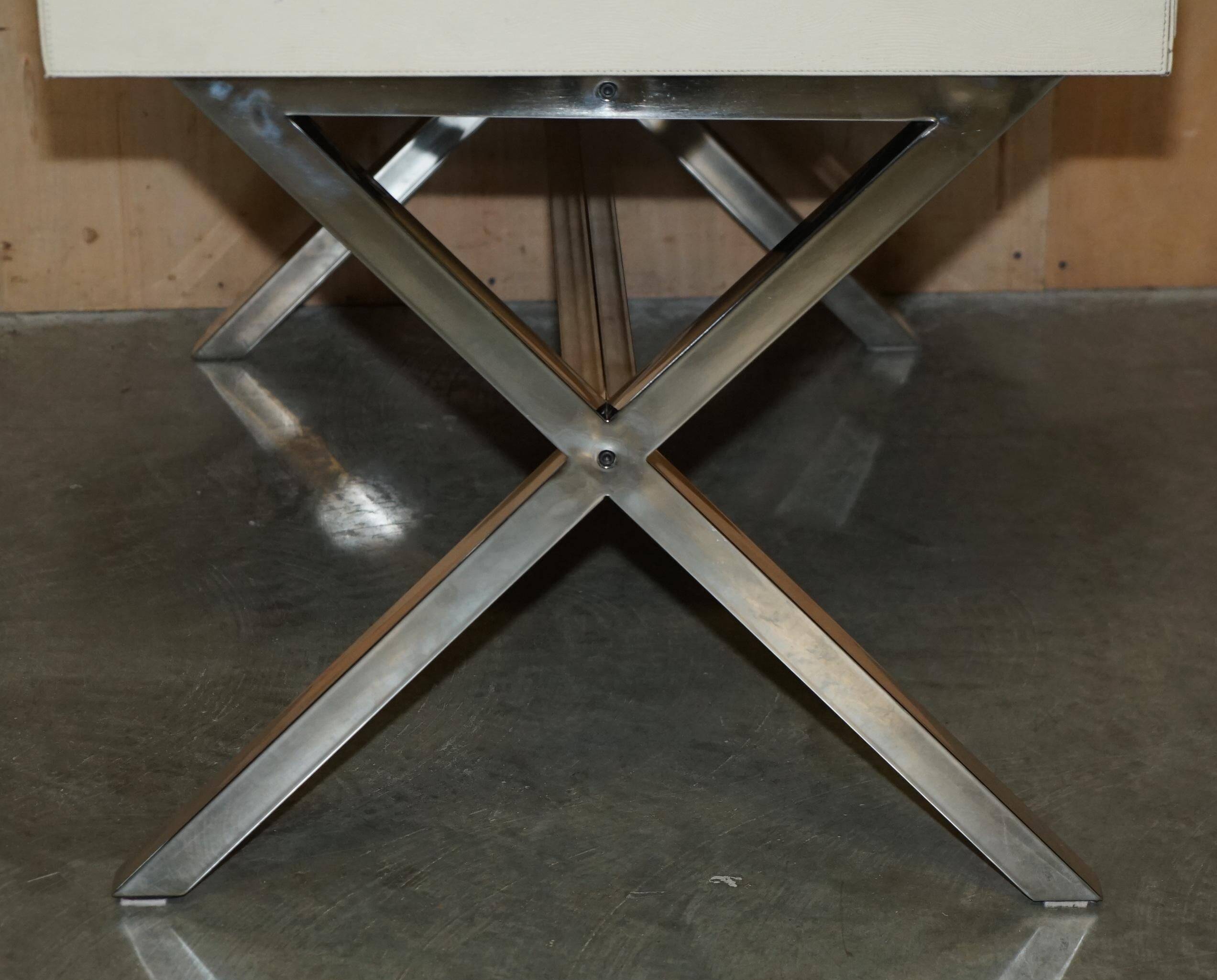 Vintage writing desk with chrome X-shaped top and patinated crocodile leather.