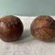 Two old nineteenth century leather golf balls
