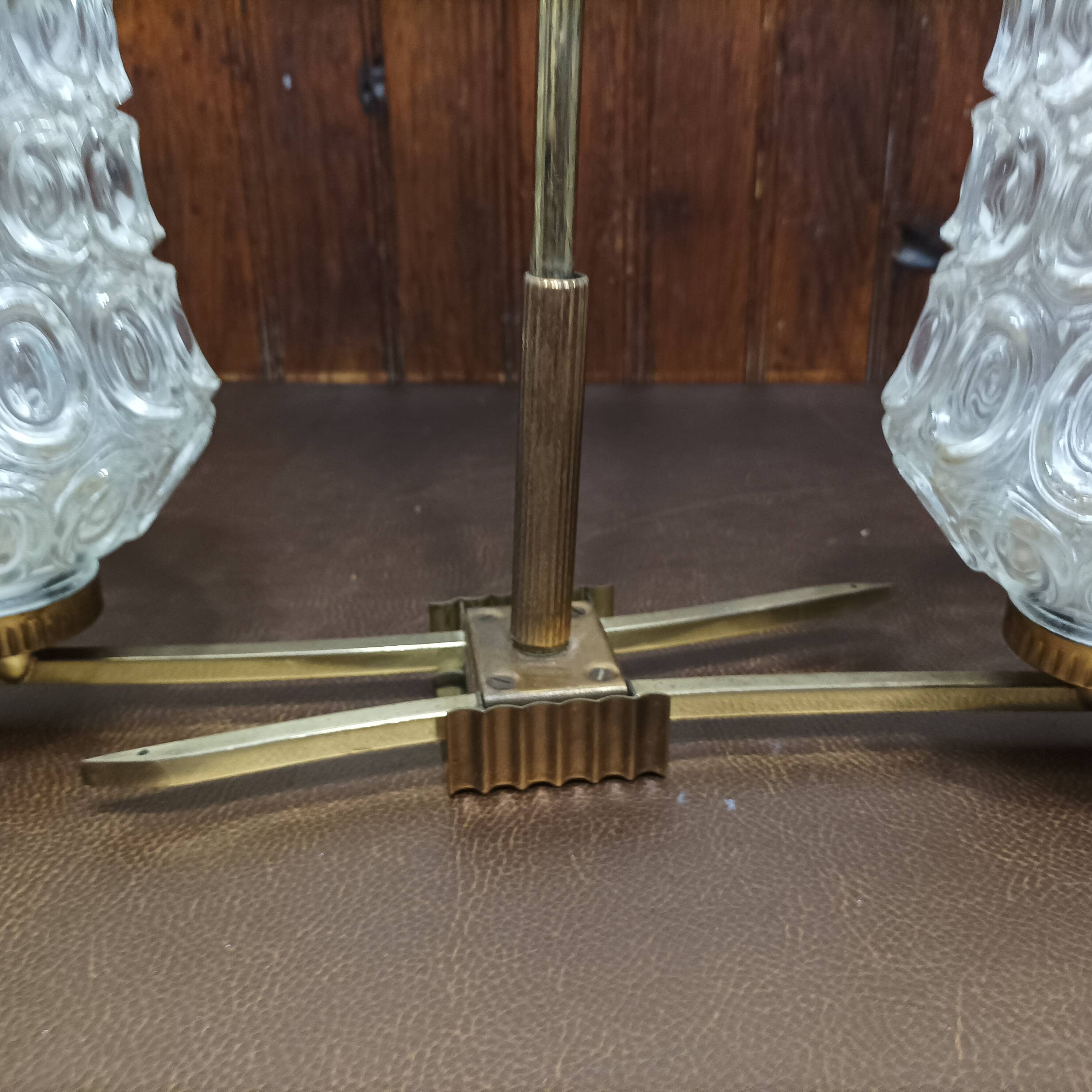 Vintage 1960s glass and brass chandelier from the 50s - 2 branches