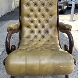 Victoria style green leather chesterfield armchair