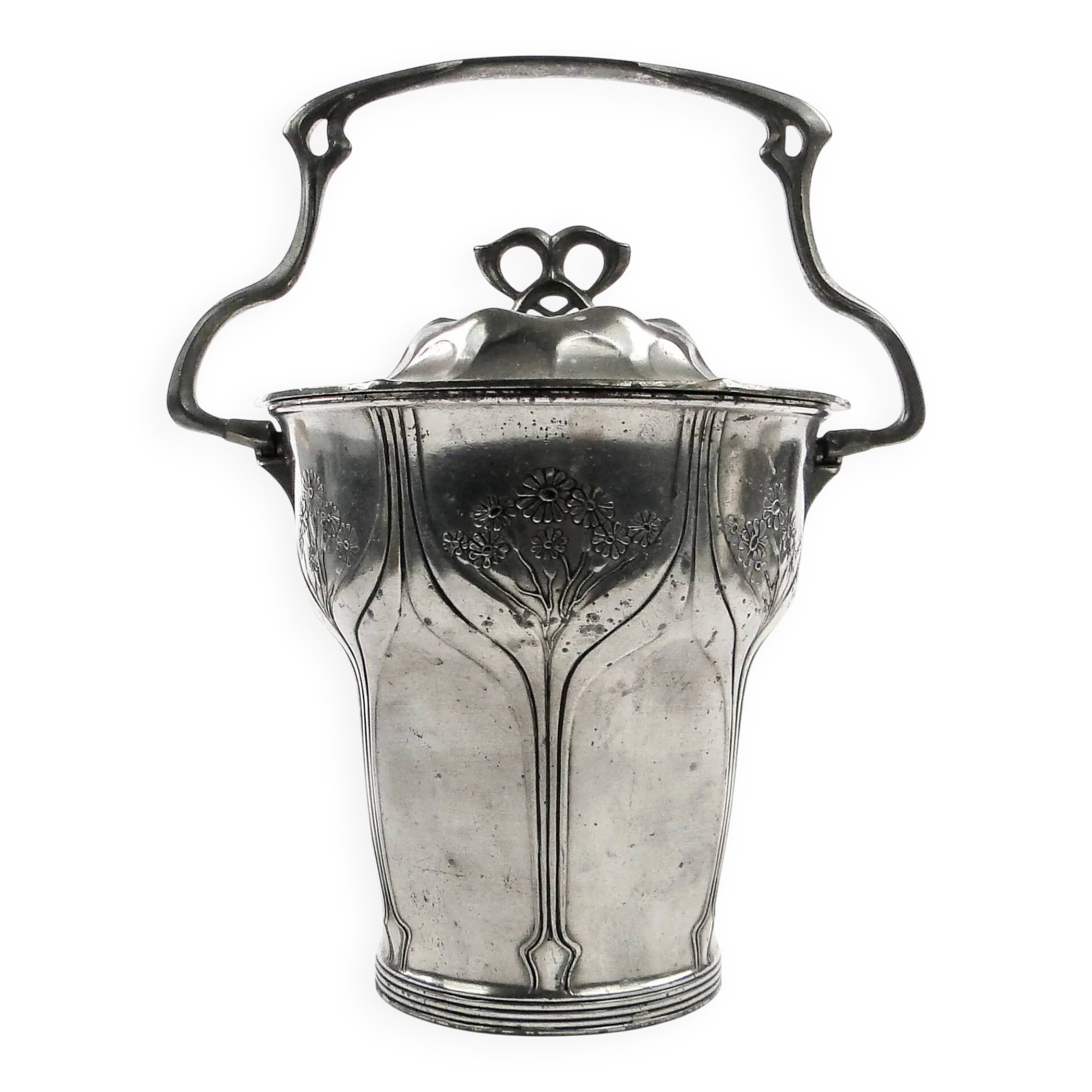 Art Nouveau tea caddy, silver-plated pewter, Orivit, Germany, early 20th century