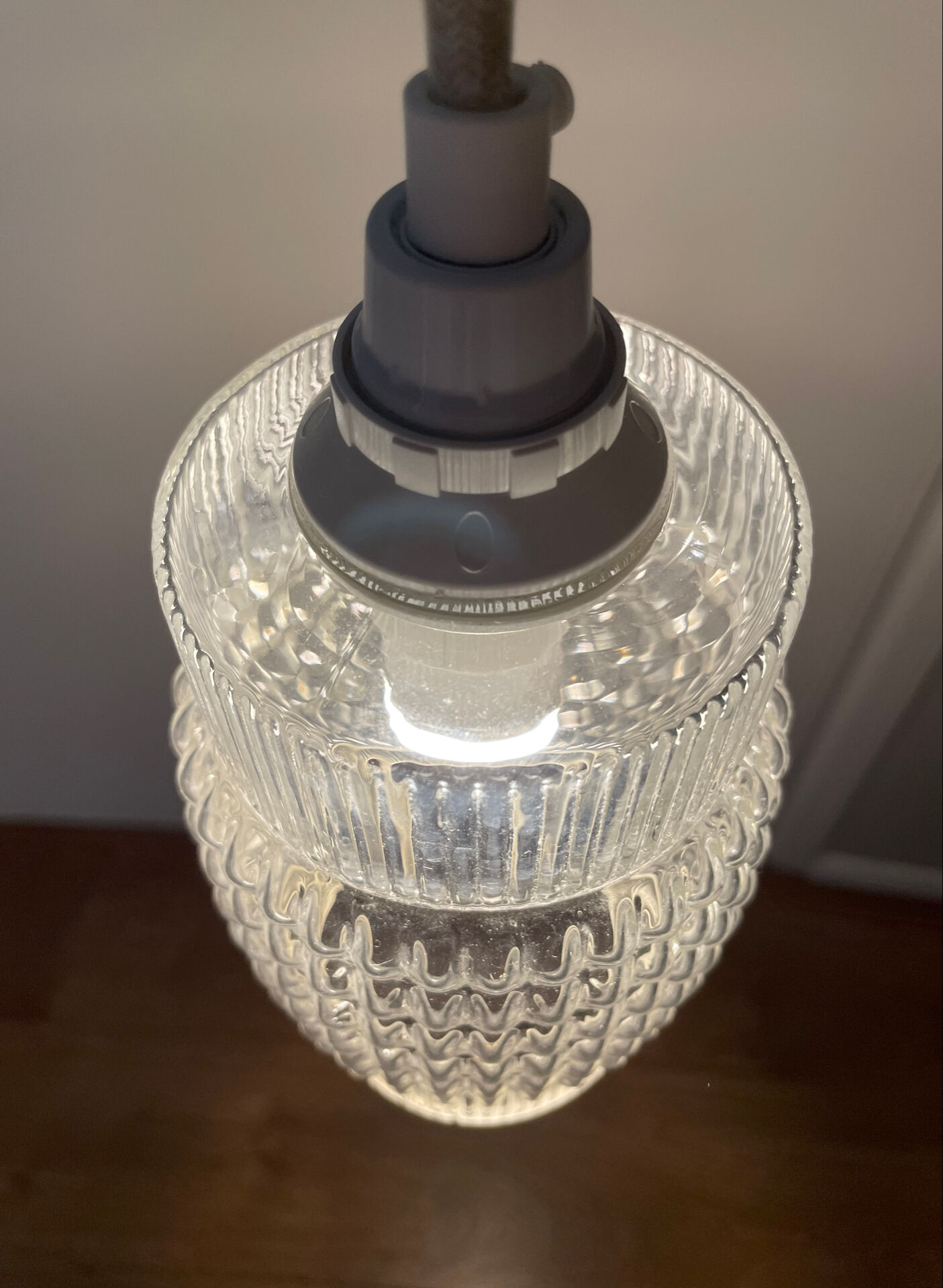 Set of 3 Refurbished Textured Glass Pendant Lights 1970s – Mid-Century