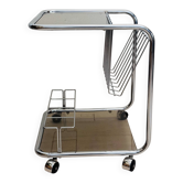 Vintage buisframe trolley bar cart chroom rookglas jaren 70