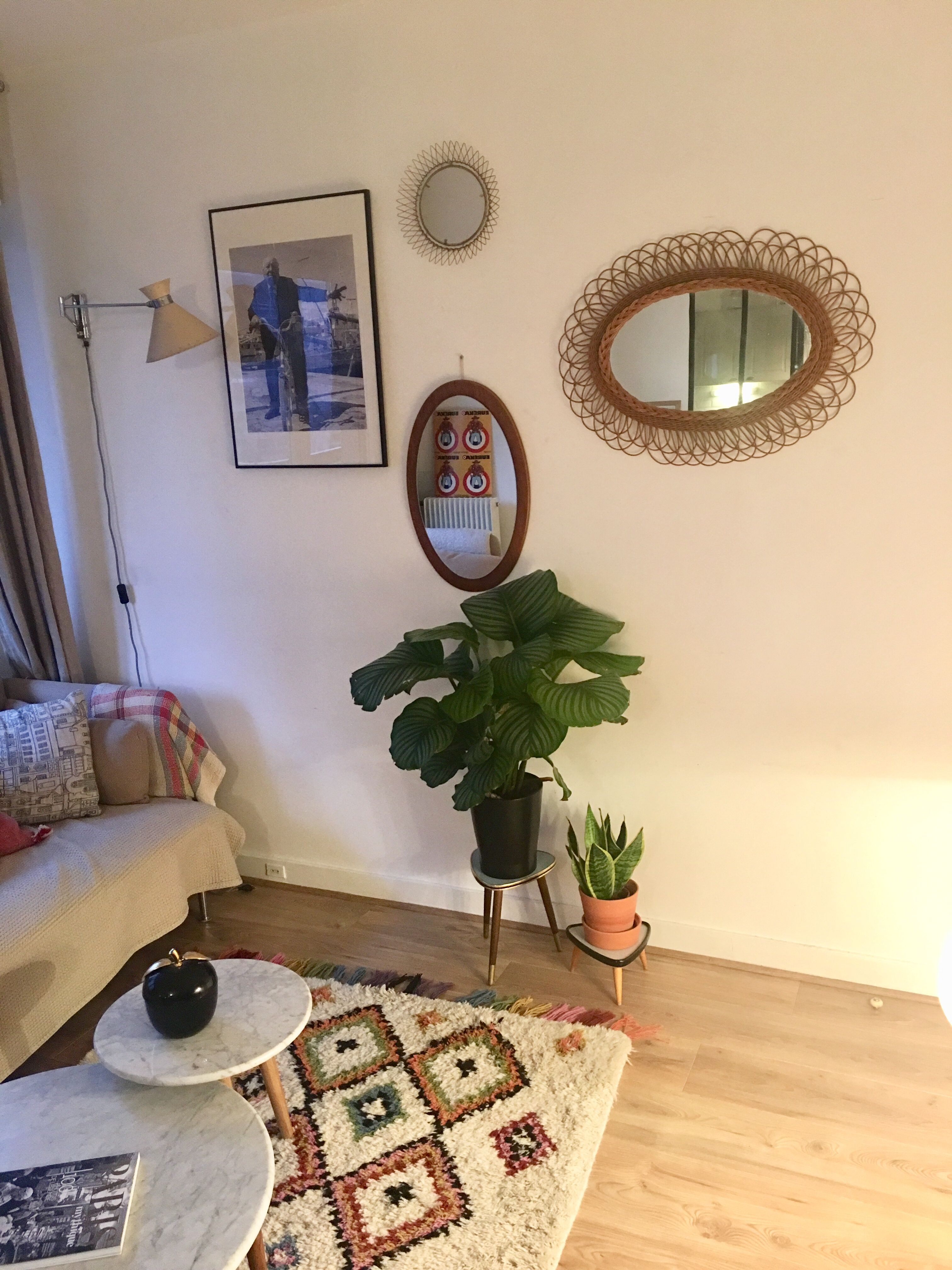 Mirror Scandinavian teak oval 36x57cm