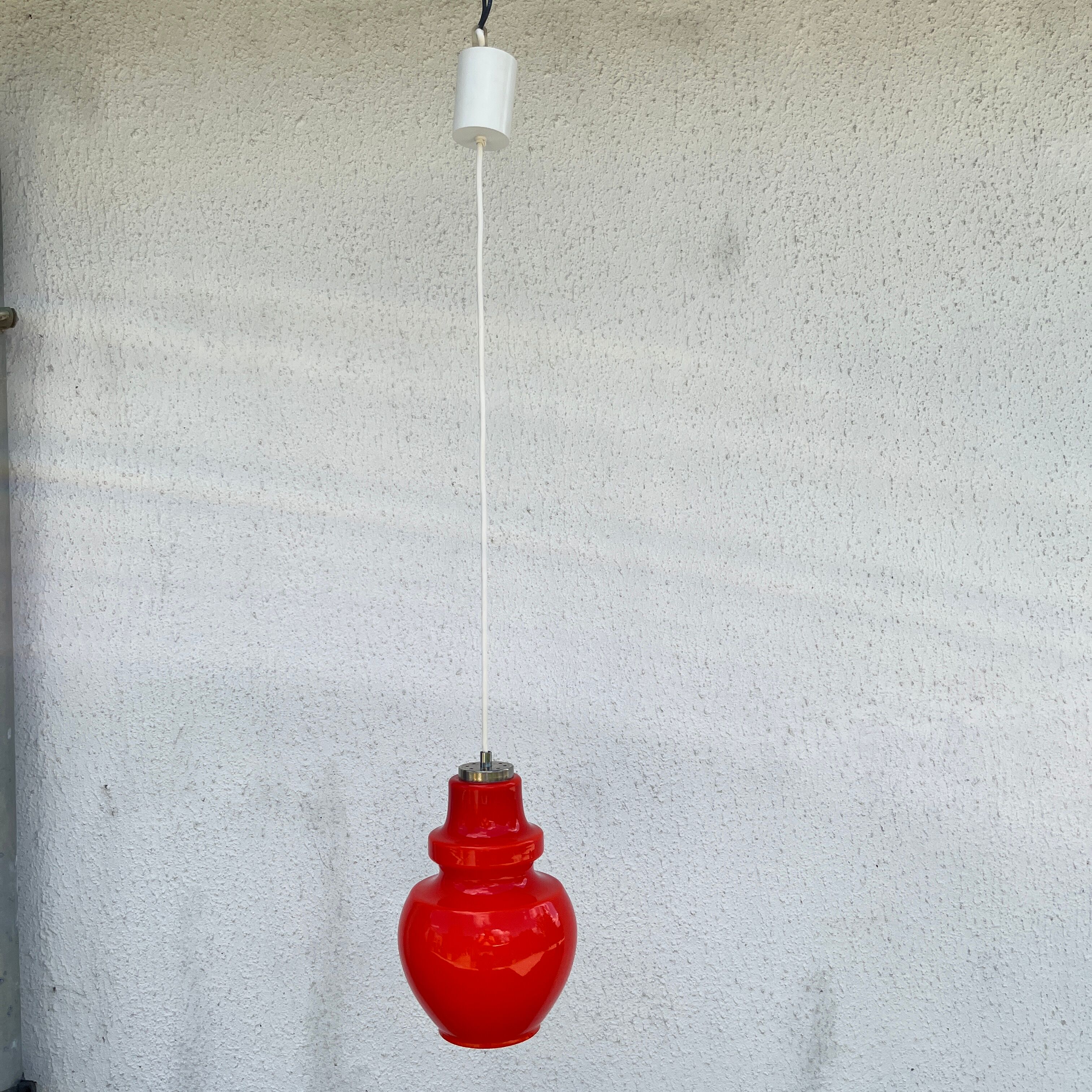 Orange opaline hanging lamp