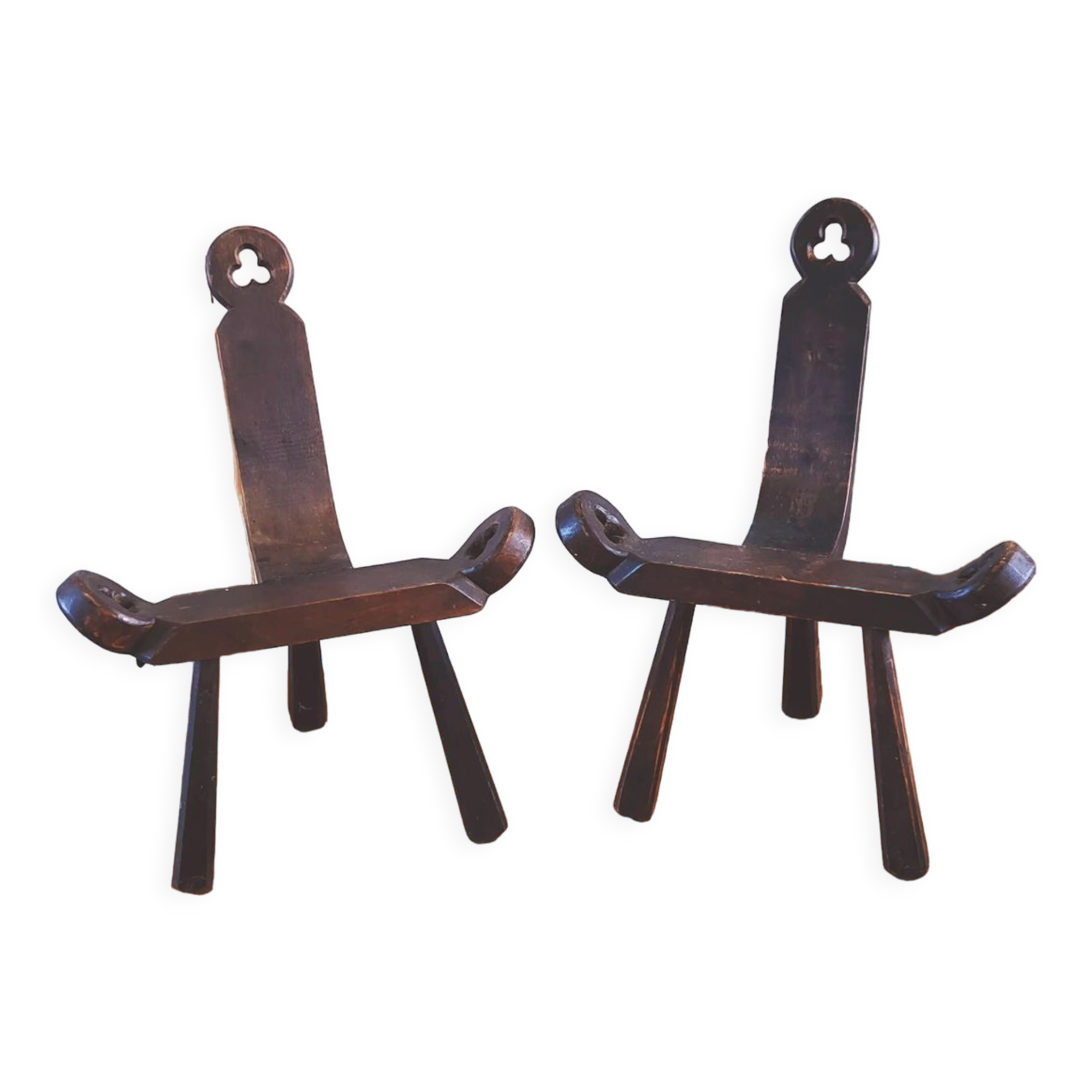 Pair of brutalist chairs tripod feet