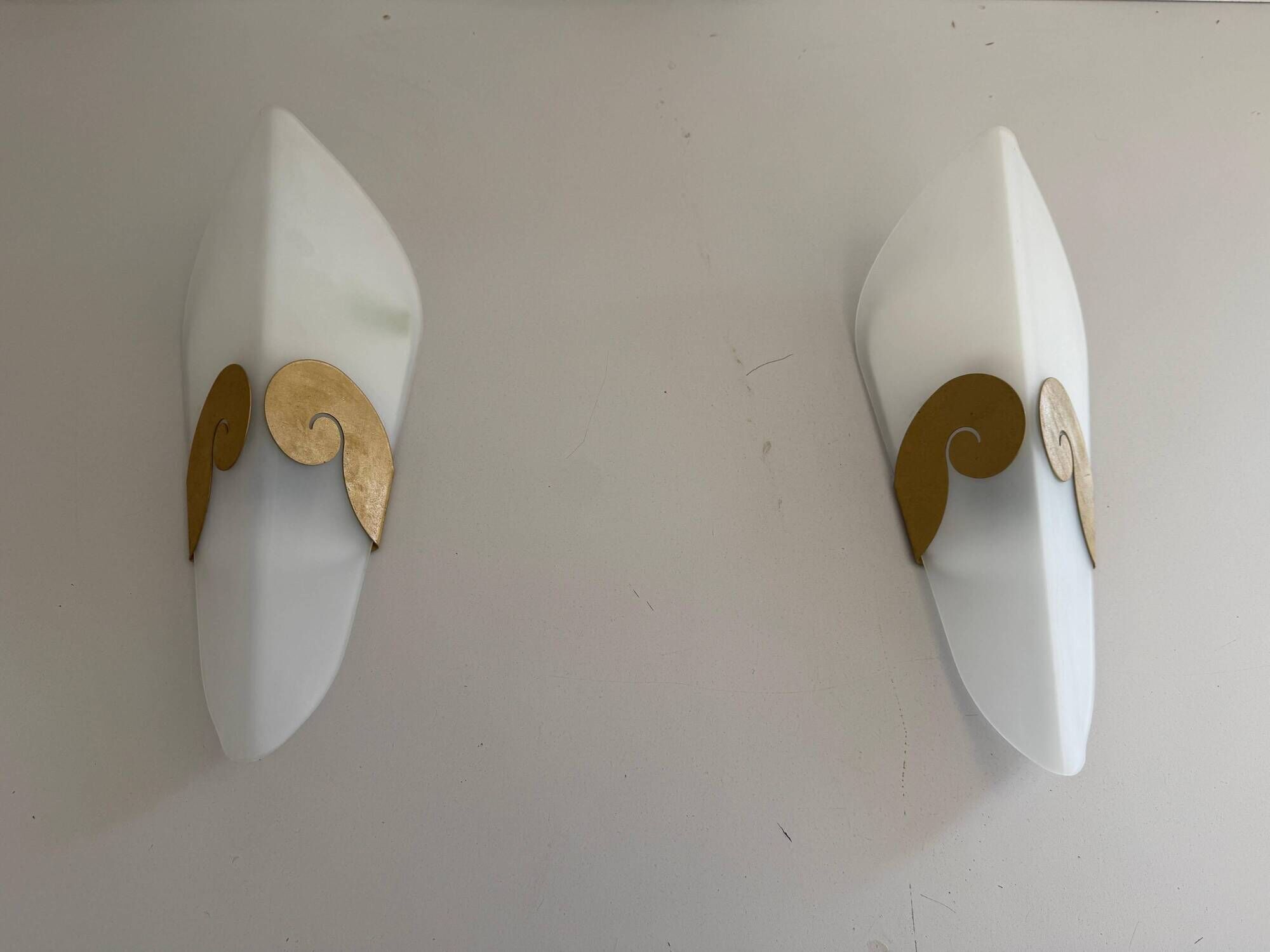 Pair of glass and metal wall lights AGE, 1980s, Italy
