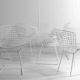 Set of 7 white coated wire chairs by Harry Bertoia for Knoll, 1970s