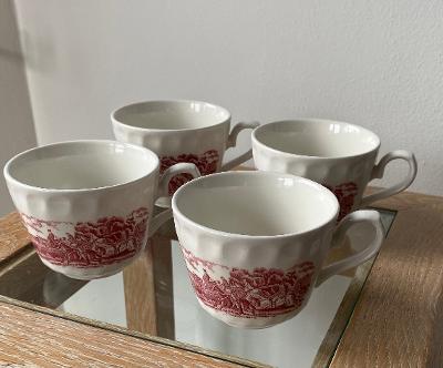 Set plates, cups and cups white and pink, english dishes