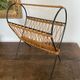 Rattan magazine holder, vintage wicker, rattan newspaper holder and wrought iron