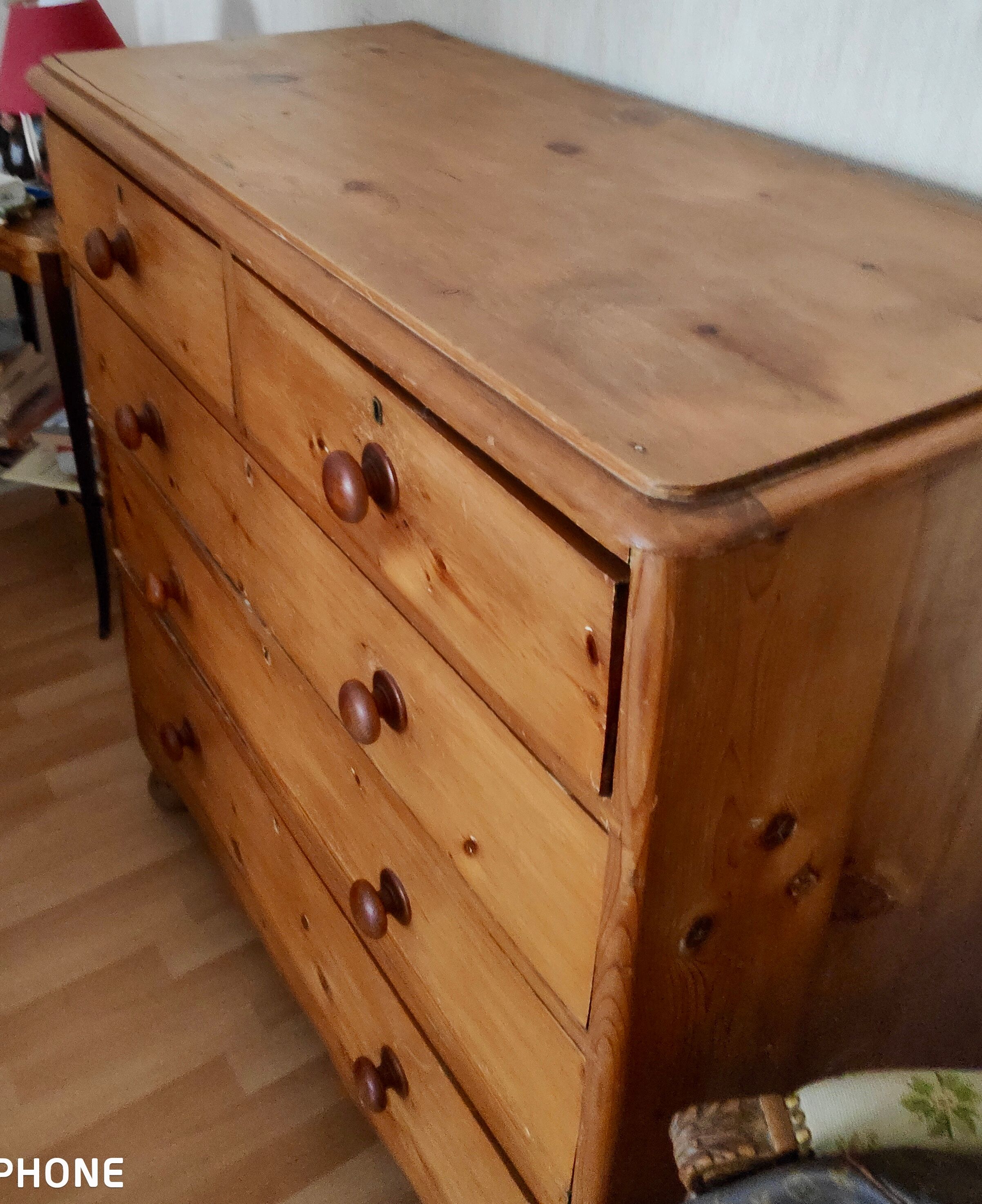 English pine chest of drawers