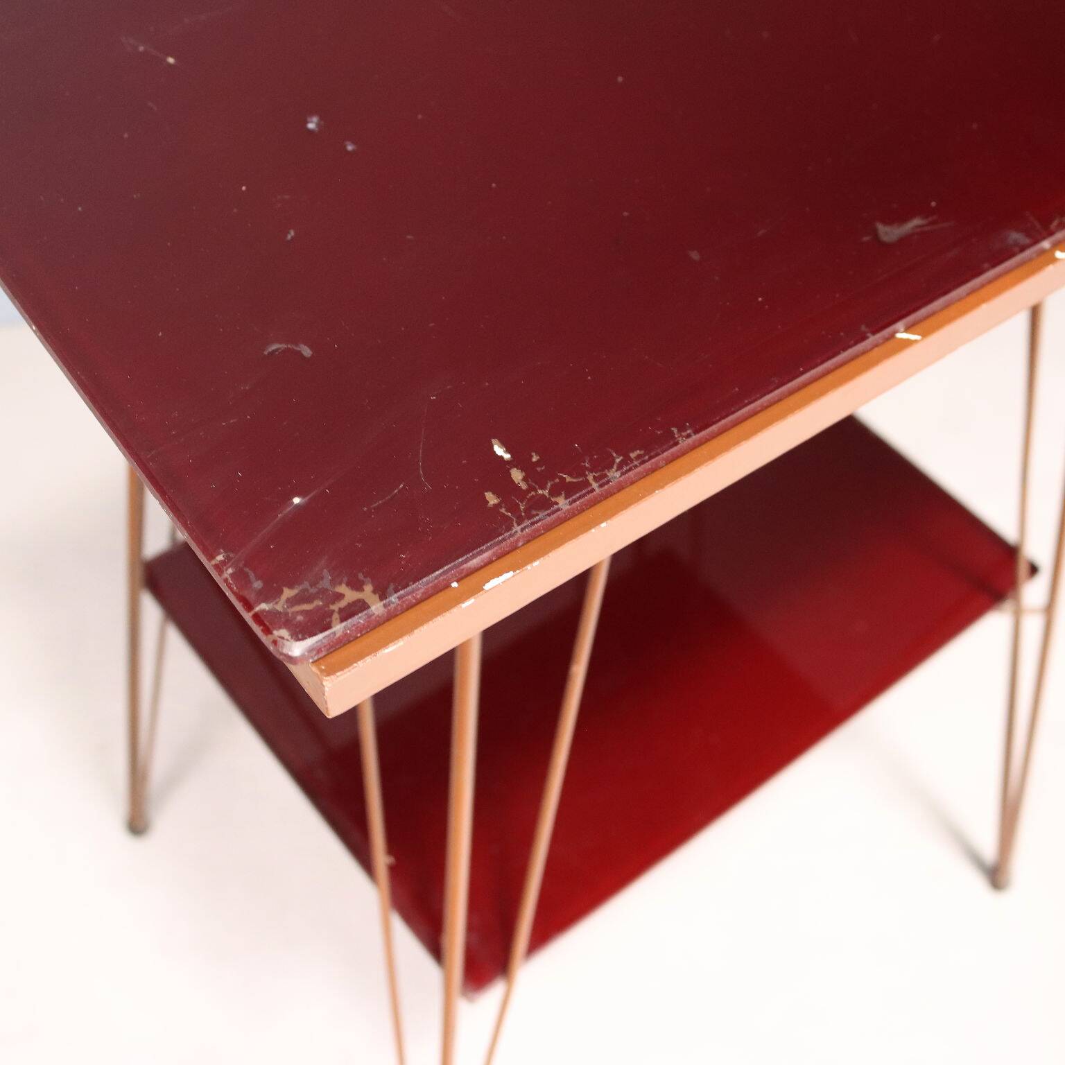 Vintage metal side table with double glass top, Italy, 1960s.