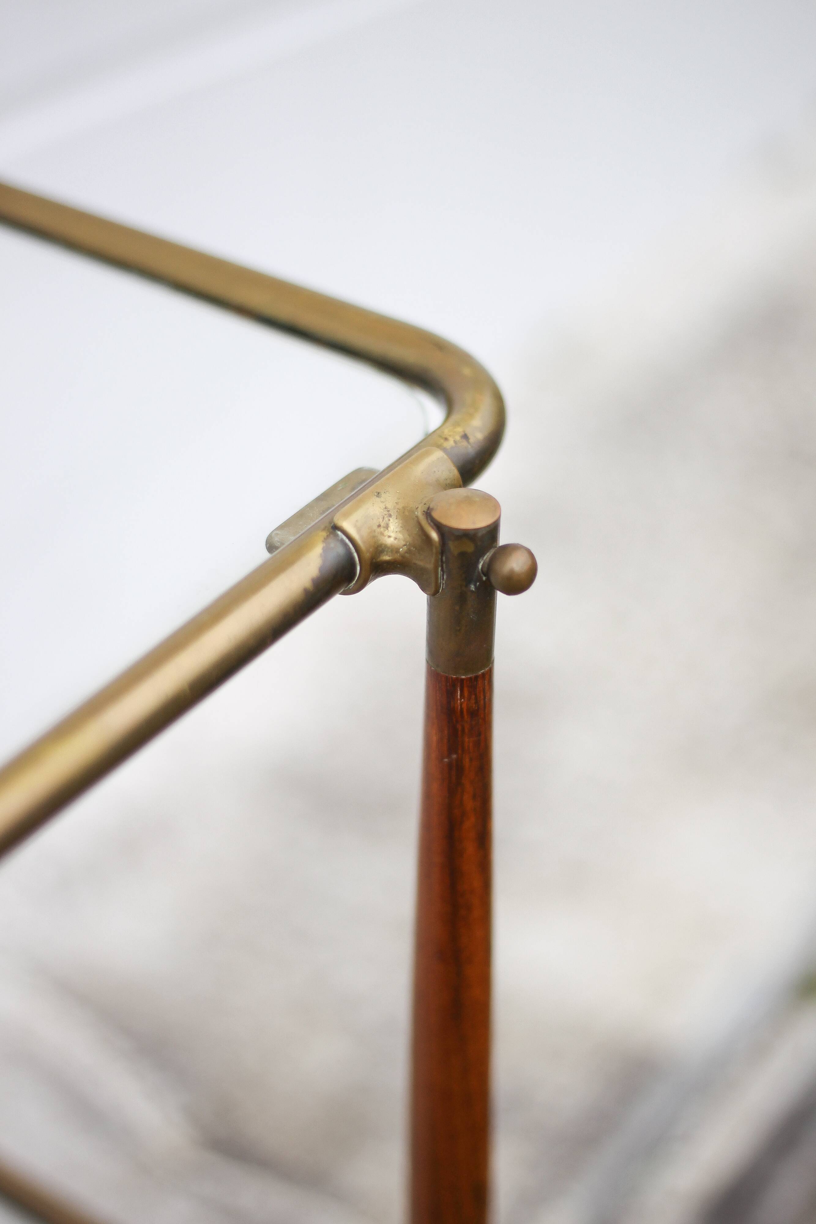 Wood and brass rolling dessert trolley, bar cart, server, trolley, 1950 Cesare Lacca for Arredoluce.
