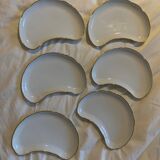 Set of 6 white porcelain plates with gold rims, Apilco