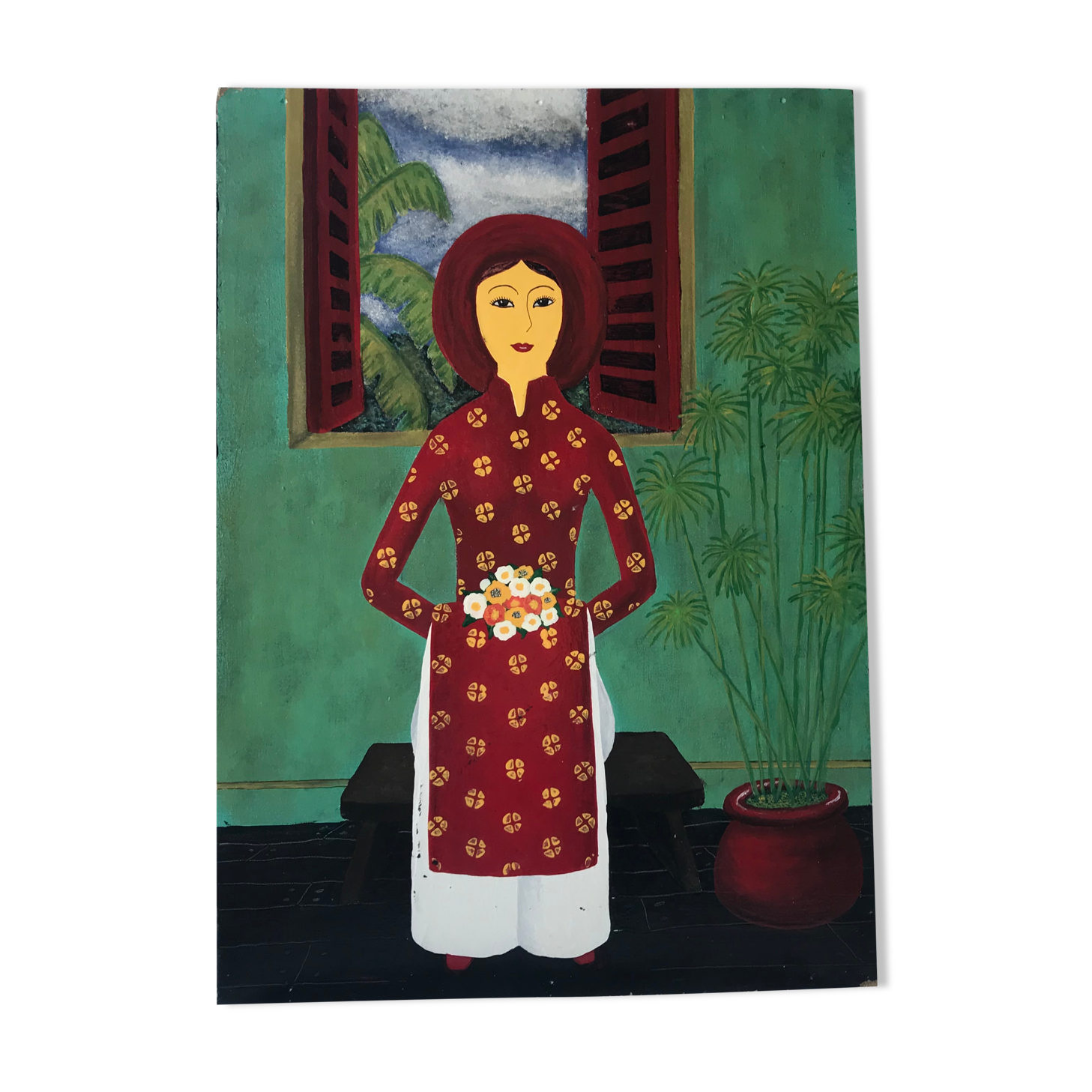 Painting oil Japanese interior scene