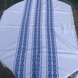 Rectangular tea tablecloth and 6 napkins, made in France, Basque linen, white and blue, Vintage