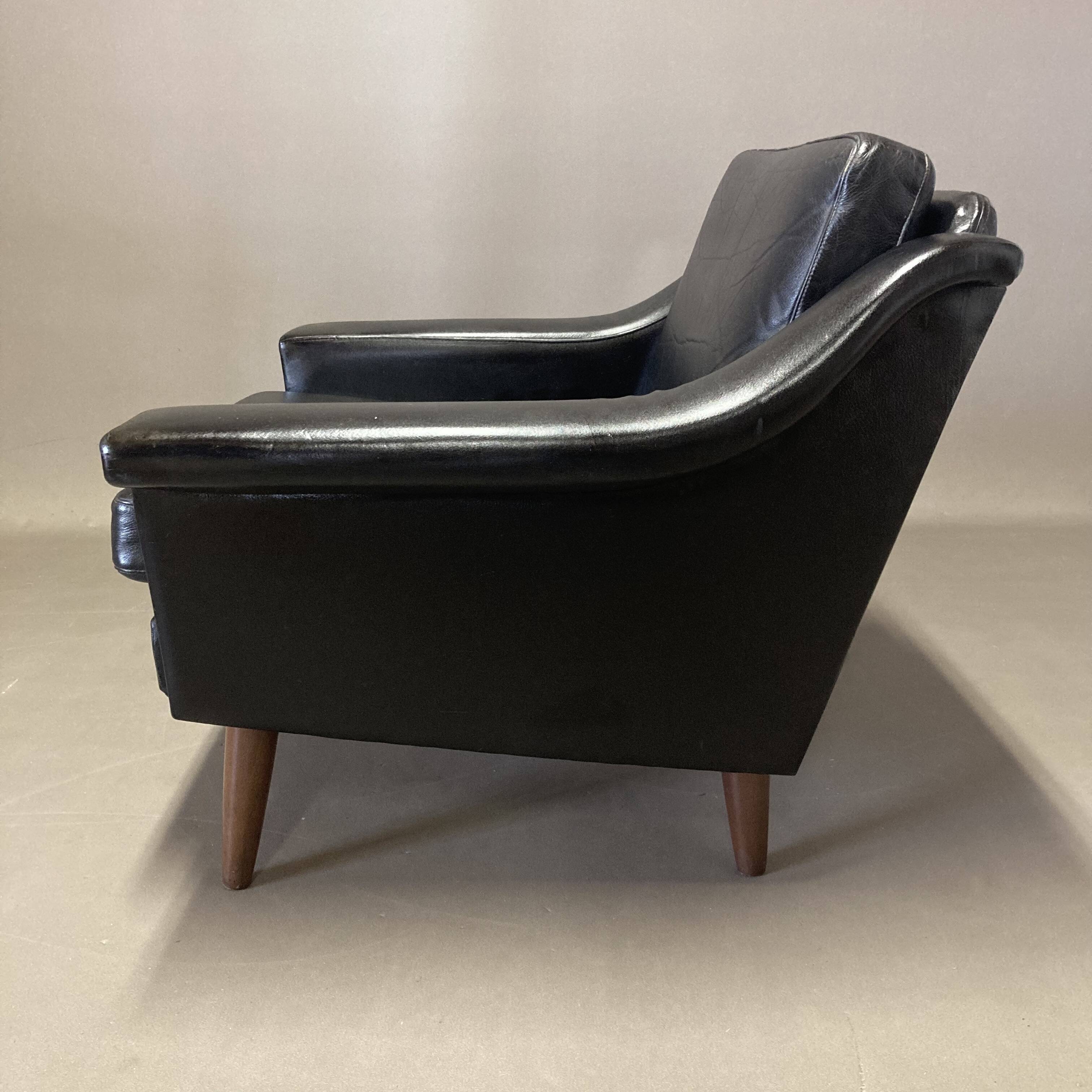 Black leather armchair "Scandinavian design" 1950.