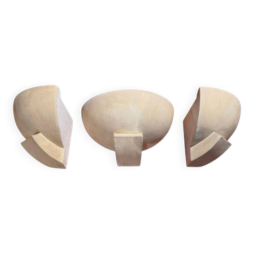 Art Deco wall lights in patinated plaster, France, 1925, set of 3
