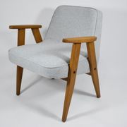 Vintage armchair model 366, fully renovated, designed by J. Chierowski, blue-grey fabric, teak wood