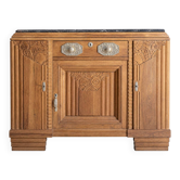 Art Deco sideboard in walnut • Black marble • Sculpted decorations