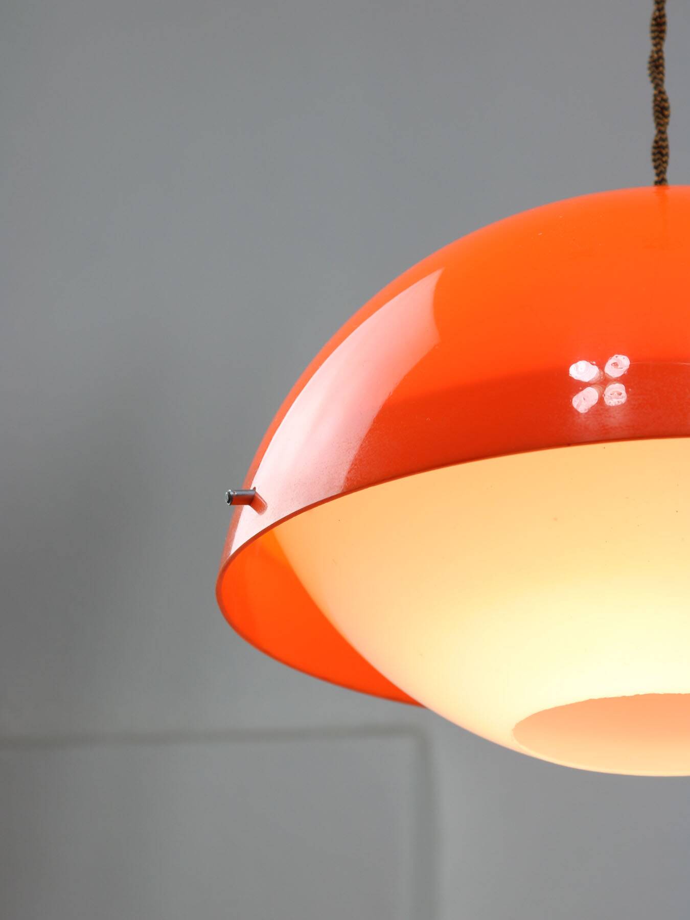Italian space age orange plexiglass pendant lamp, 1970s