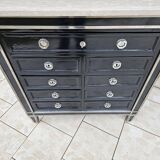 Commode Art Déco à 9 Tiroirs En Laque Et Bronze Nickelé