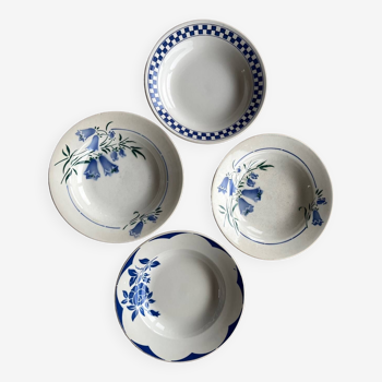 Set of 4 mismatched soup plates