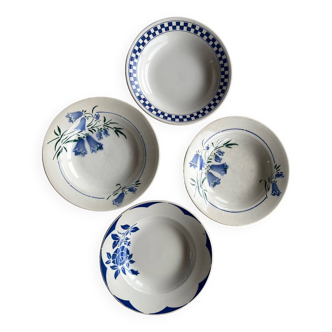 Set of 4 mismatched soup plates