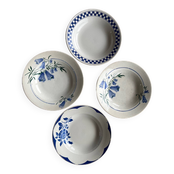 Set of 4 mismatched soup plates