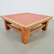 Brutalist Oak Coffee Table with Terracotta Tiles, 1950s