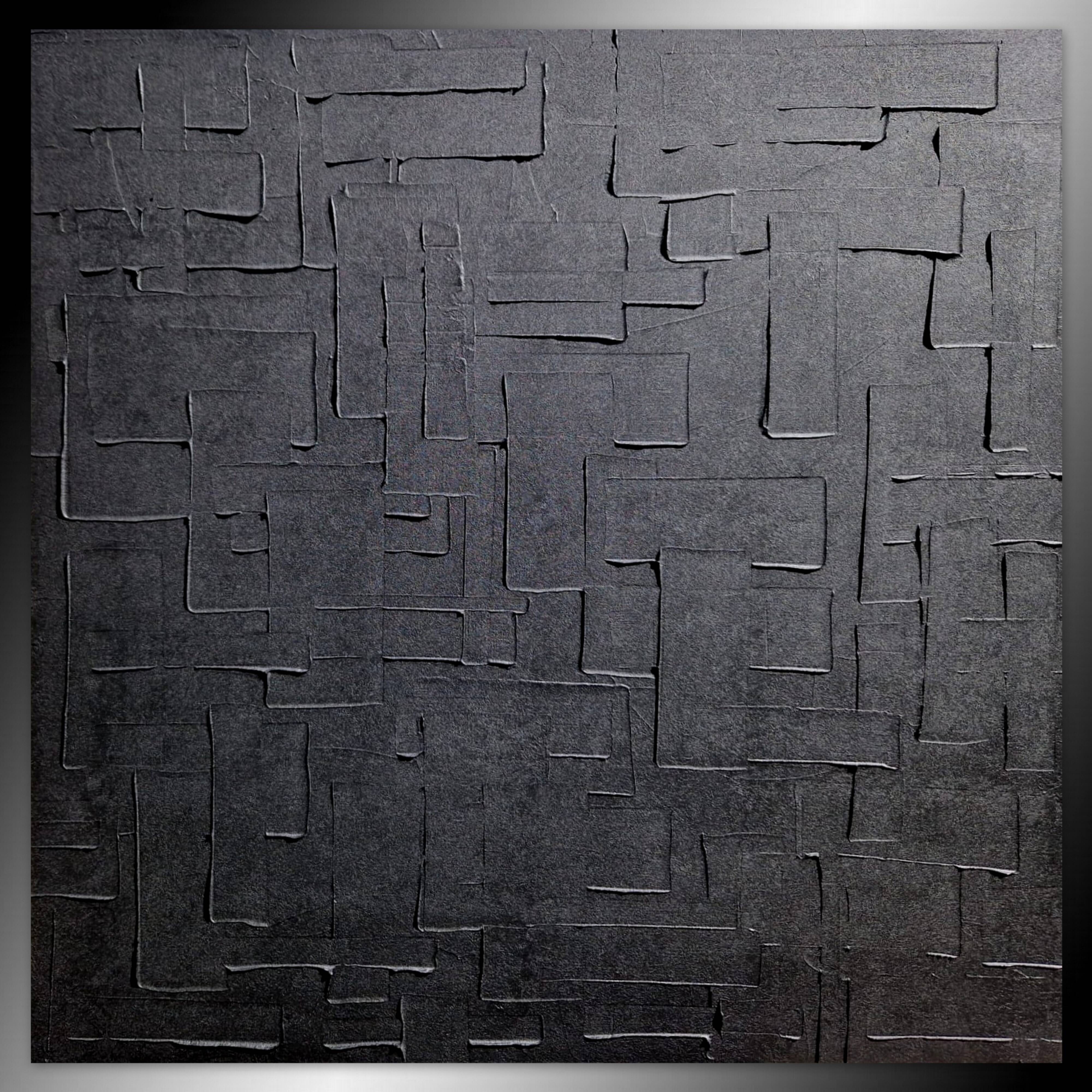 Monochrome black minimalist abstract painting