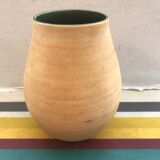 Vase Old CeramicCAPVERN Main Decoration Salins FRANCE Beige inter. Vintage Green