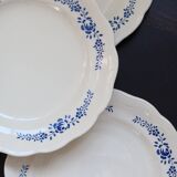 4 vintage white and blue earthenware dinner plates - Floral design
