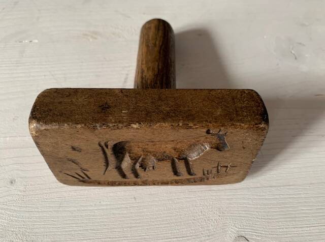 Old carved wooden butter stamp, cow, 19th century