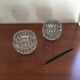 Duo of chiseled glass photophores