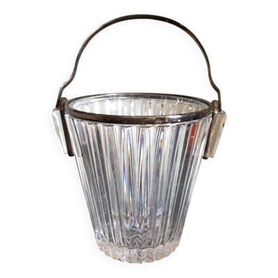 Seau à glaçons en cristal et anse plaqué argent