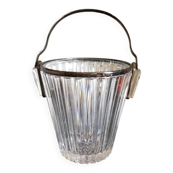 Seau à glaçons en cristal et anse plaqué argent