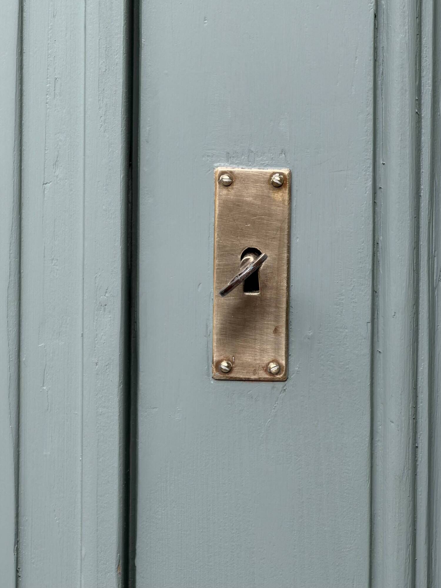 Parisian bonnetière, solid pine, Art Deco, renovated, grey-green.