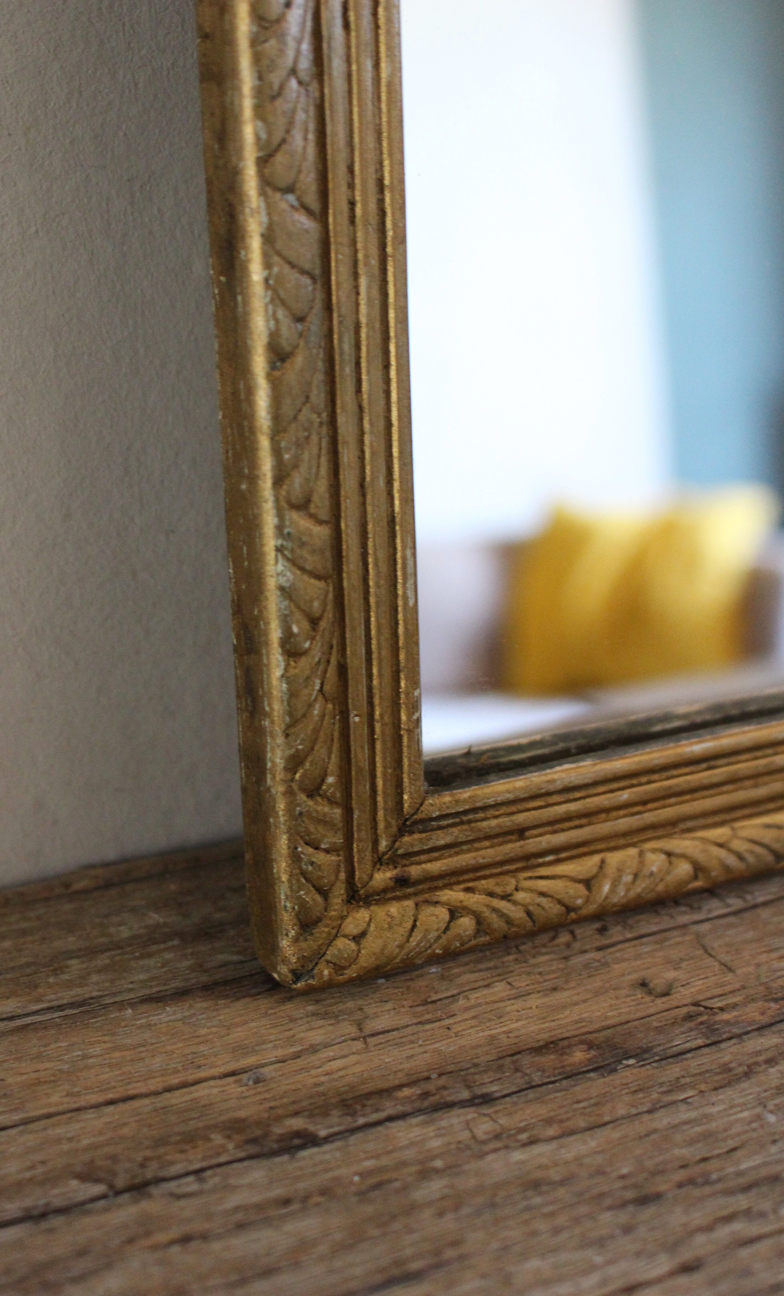 Rectangular golden wooden frame mirror