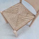 Vintage rustic dining chairs with straw seat 1970s