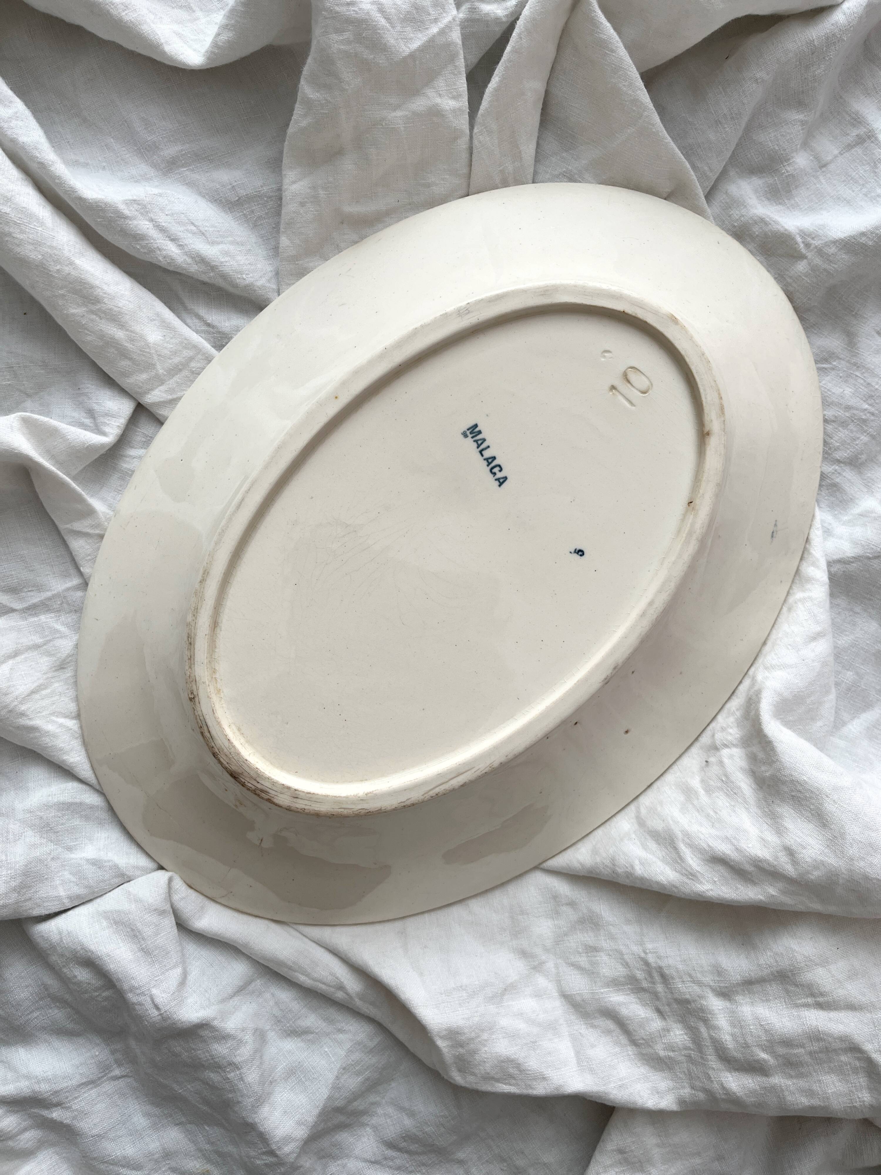 Oval ironstone dish flowers birds "Malaga" Petrus Regout