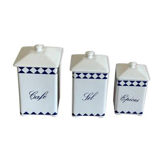 Série 3 boites en faïence à épice sel café épices
